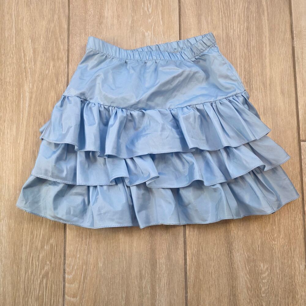 Vintage Freckles Girls Ruffle Skirt Blue Tiered Party Skirt Size 7 USA Made
